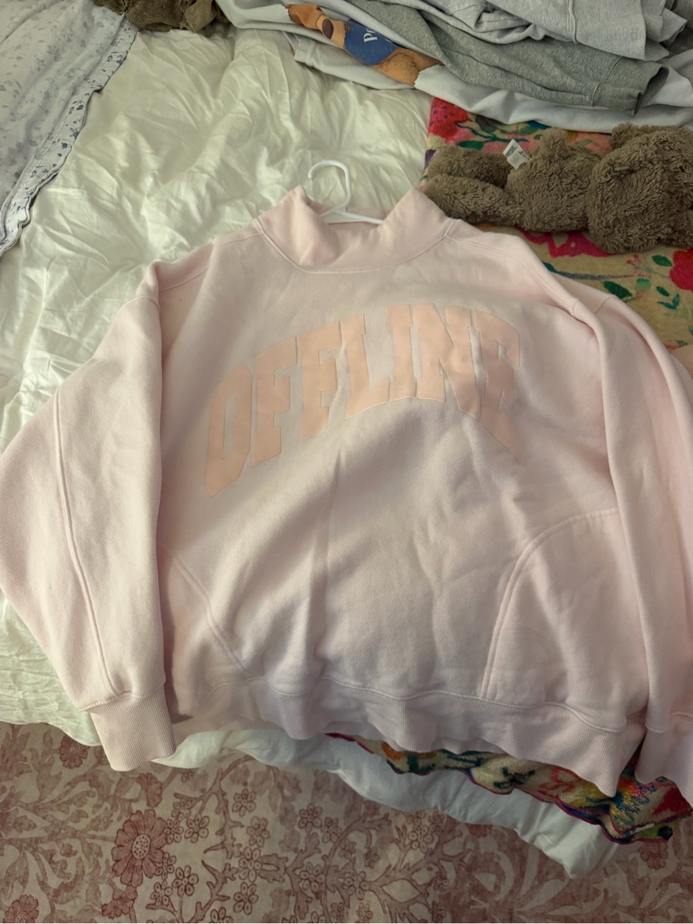 Soft Pink 'OFFLINE' Crew Pullover Sweatshirt